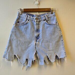 Vintage Levis 550 Orange Tab Student Denim DIY Cut-Off Distressed Frayed High Wa